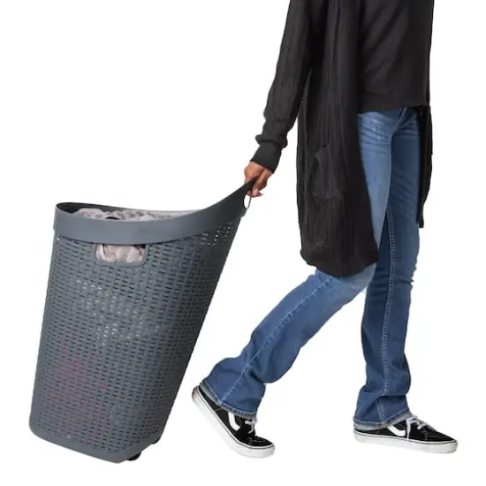 Mind Reader 60L Wheeled Hamper with Cutout Handle Gray {5}