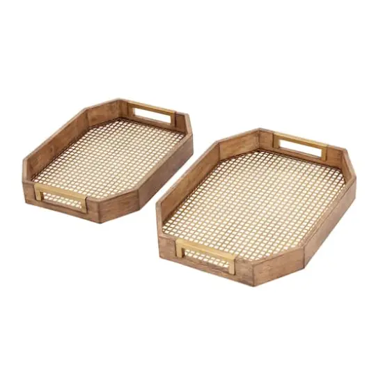 Light Brown Wood Traditional Tray Set {1}