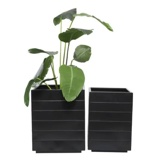 Black Modern Planter, Set of 2" 17", 15" {5}