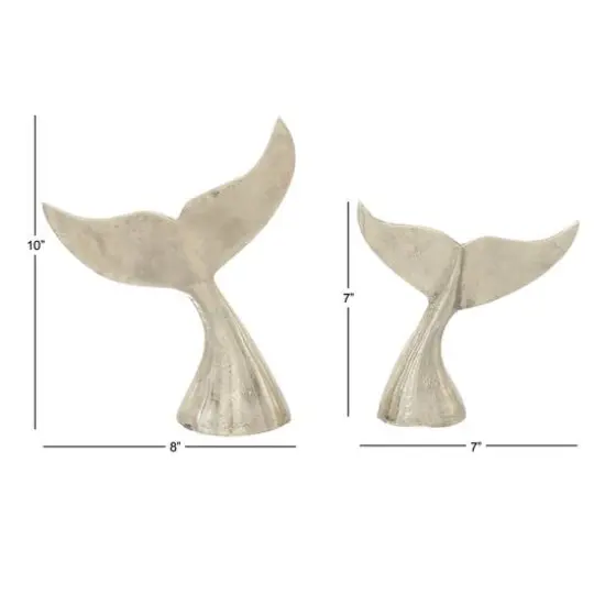 Silver Aluminum Coastal Whale Fluke Sculpture Set {10}