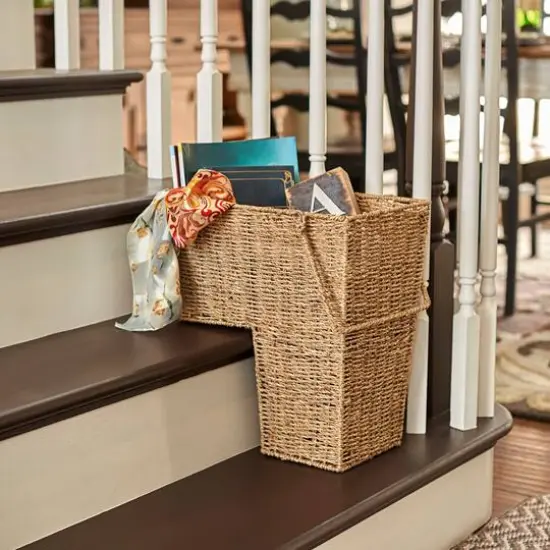 Household Essentials Seagrass & Corn Husk Wicker Stair Basket  {3}