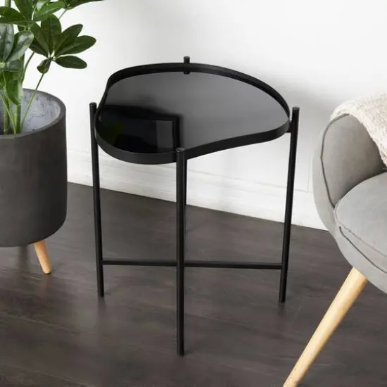 Black Metal Abstract Wavy Accent Table with X-Shaped Base {10}