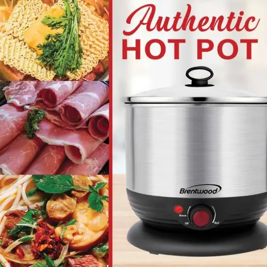 Brentwood Black 1.3qt. 600 Watt Stainless Steel Cordless Electric Hot Pot Cooker & Food Steamer With Swivel Base {8}