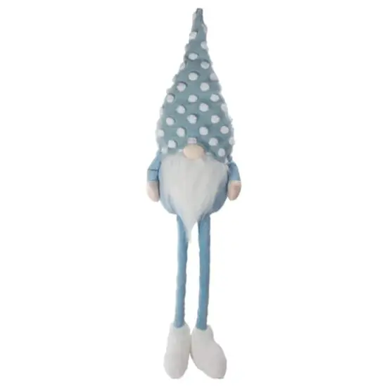 34" Blue & White Sitting Spring Gnome with Polka Dot Hat Figure {1}