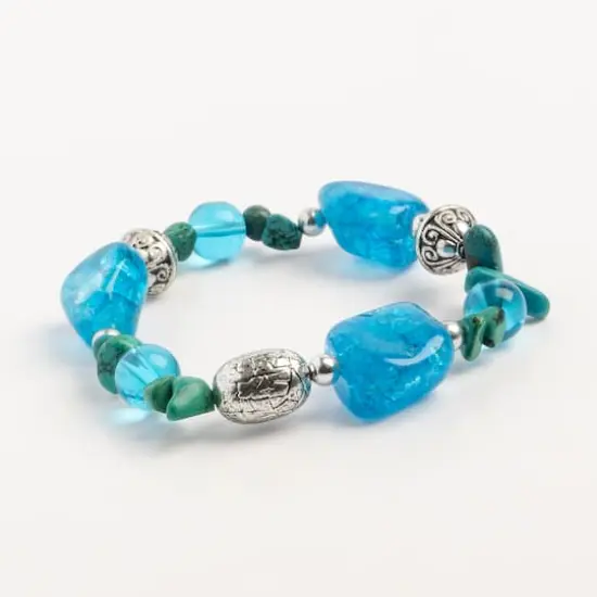 John Bead Green Turquoise & Blue Bead Gemstone Stretch Bracelet {4}
