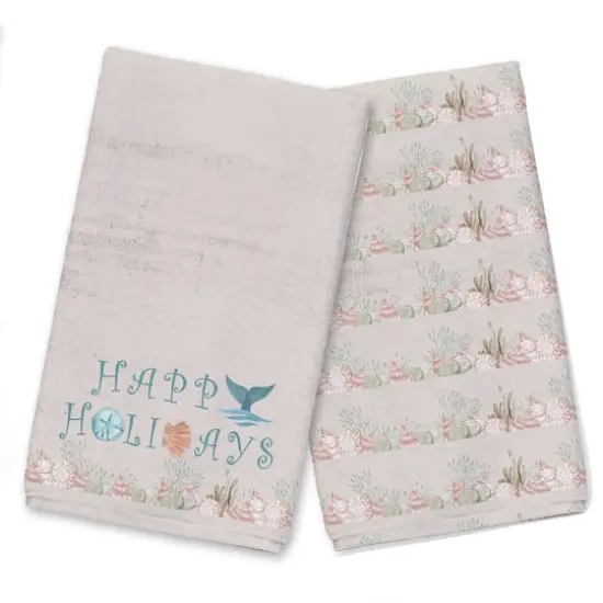 25" Happy Holidays Coastal Christmas Tea Towel Set {1}