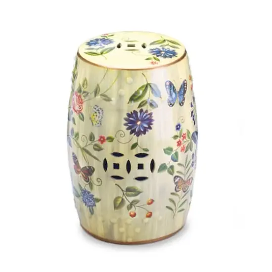 19" Butterfly Garden Ceramic Stool {1}