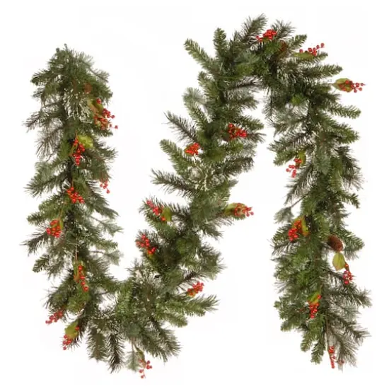 9ft. Pre-Lit Wintry Pine&reg; with Cones, Berries, Snowflakes and Clear Lights Garland {1}