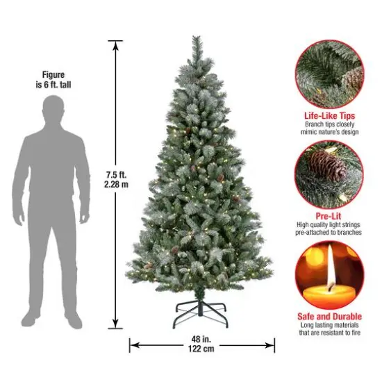 7.5ft. Pre-Lit Frosted Conconully Pine Artificial Christmas Tree, Warm White LED Lights {6}