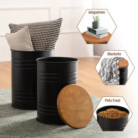 Glitzhome&reg; Modern Black Metal Storage Accent Table Set {6}