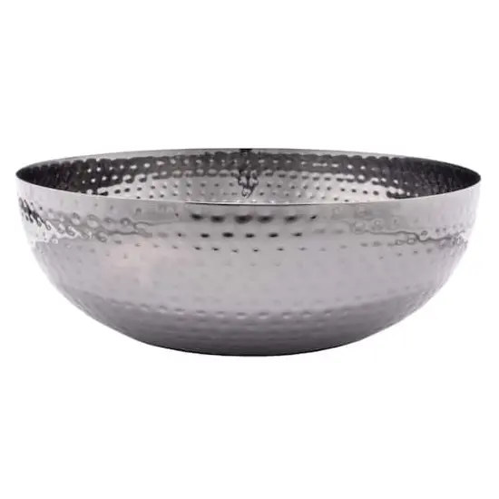 Hello Honey&reg; 14" Oxidized Silver Round Hammered Metal Bowl {4}