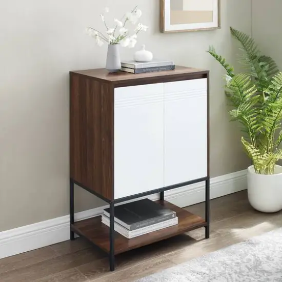 Walker Edison Dark Walnut/White 2 Door Accent Cabinet {5}