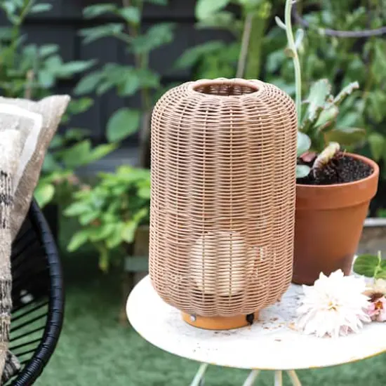 Hello Honey&reg; 14.25" Natural Plastic & Woven Rattan LED Lamp, 2ct. {3}