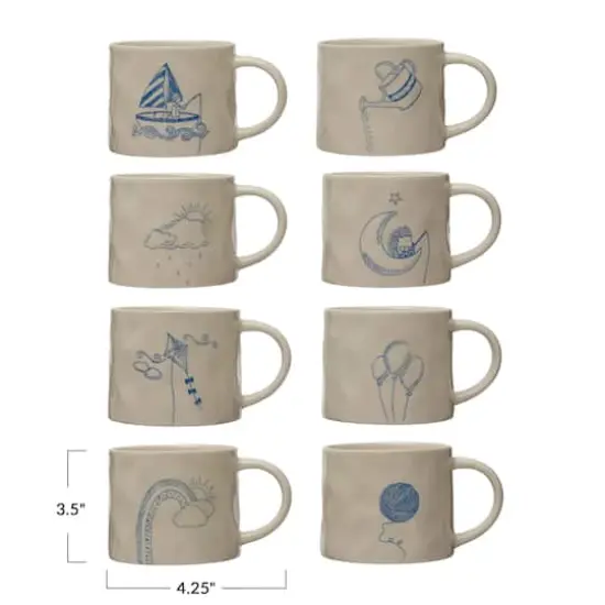 Hello Honey&reg; 16oz. Cream and Blue Stoneware Mug Set with Wax Relief Illustration and Secret Image on Bottom {4}