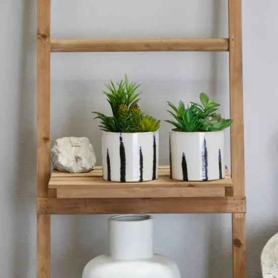 Green Faux Foliage Succulent in Patterned Porcelain Pot Set {8}