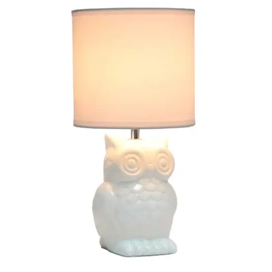 Simple Designs 13" Ceramic Owl Table Lamp Off White {3}