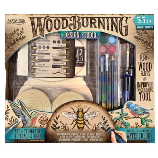 ArtSkills® 55 Piece Beginners Wood Burning Kit with Wood Rounds {1}