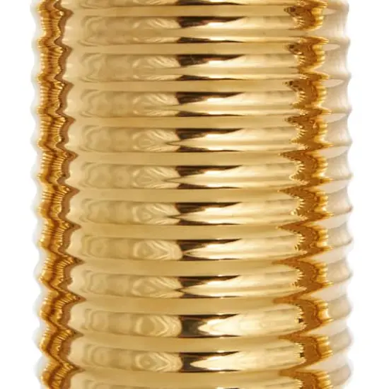 Gold Ceramic Dimensional Ribbed Vase Set {3}
