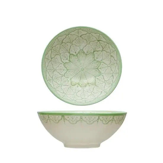 Hello Honey&reg; 7.25" Green & White Hand-Painted Stoneware Bowls, 2ct. {1}