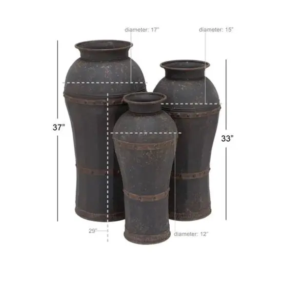Brown Metal Rustic Vase Set {10}