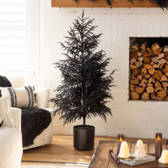 5ft. Artificial Halloween Real Touch Black Norfolk Pine Christmas Tree with Natural Look {8}
