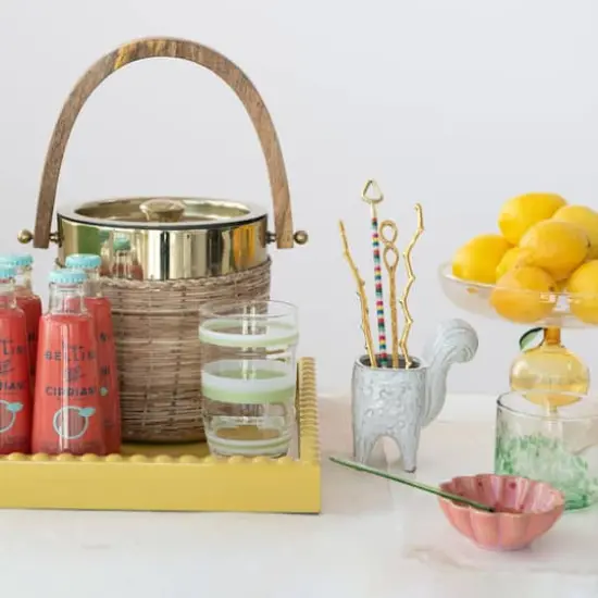 Hello Honey&reg; 5" Green & White Striped Drinking Glass, 4ct. {4}