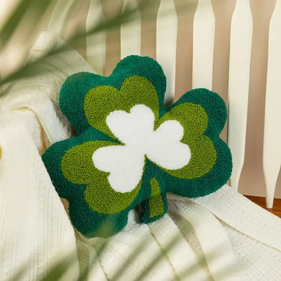 Glitzhome® 14" St. Patrick's Hooked Shamrock-Shaped Pillow {3}