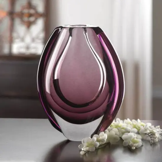 8.5" Wild Orchid Art Glass Vase {3}