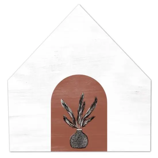 Arched Floral Pot House-Shaped Hanging Canvas {1}