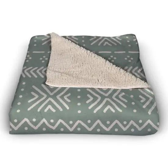 Sage Mudcloth 50" x 60" Sherpa Fleece Blanket {3}