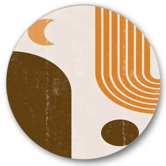 Designart - Abstract Geometric Rainbow In Earth Tones - Modern Metal Circle Wall Art {1}