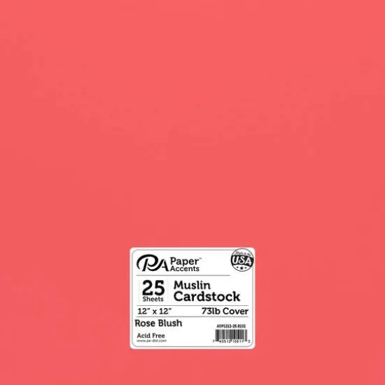 PA Paper™ Accents 12" x 12" Muslin 73lb. Cardstock, 25 Sheets Rose Blush {1}