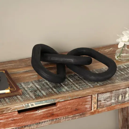 23" Matte Black Distressed Wood 3-Link Chain Sculpture {3}