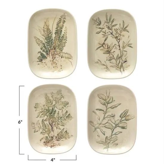 Hello Honey&reg; 6" Debossed Botanical Stoneware Dish Set with Crackle Glaze Finish {6}