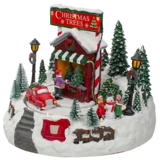 9" Lighted & Animated Christmas Tree Farm Winter Scene with Moving Cars {5}
