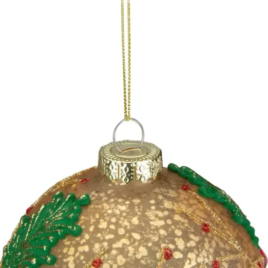 4" Gold Holly Berry Mercury Glass Ball Christmas Ornament {3}