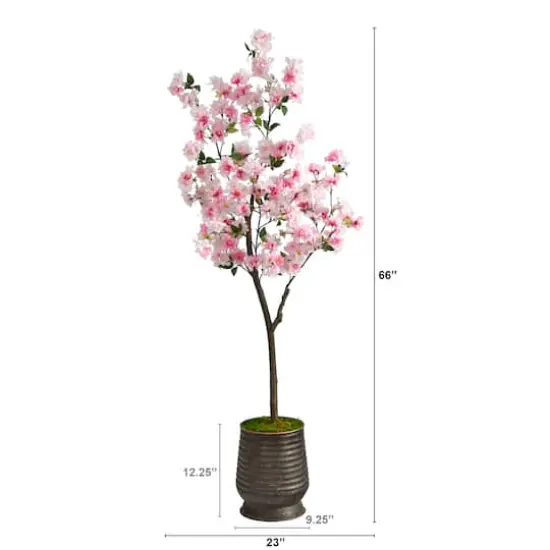 5.5ft. Cherry Blossom Tree in Ribbed Metal Planter {3}
