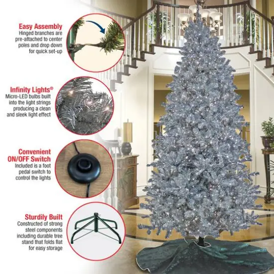 10ft. Pre-Lit Matte Silver Metallic Evergreen Artificial Christmas Tree {8}