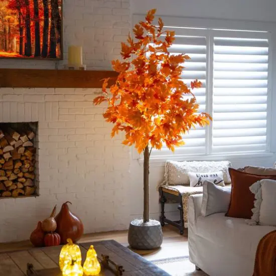 8ft. Pre-Lit Autumn Maple Artificial Fall Tree with 660 Warm White LED Lights {11}