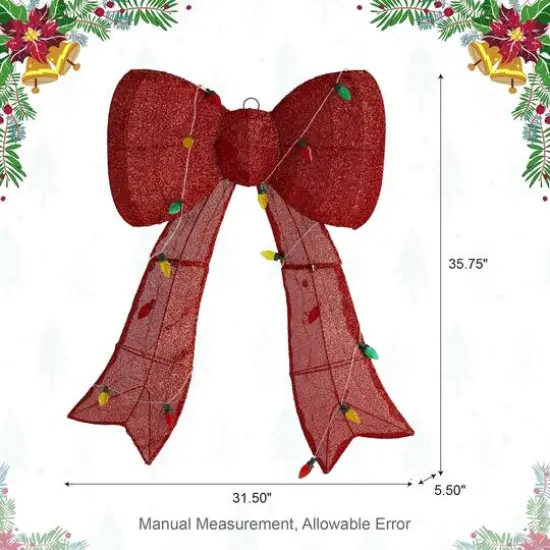 Glitzhome&reg; 35.75"H Lighted Christmas 3D Fabric Bow Outdoor Decor {9}