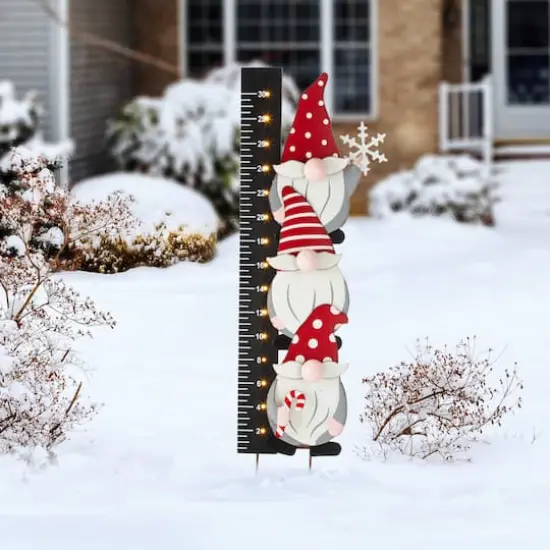 Glitzhome&reg; 3ft. Lighted LED Gnome Snow Gauge Yard Stake {3}