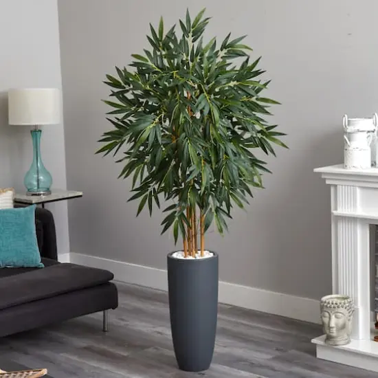 6.5ft. Potted Bamboo Artificial Tree in Gray Cylinder Planter {3}