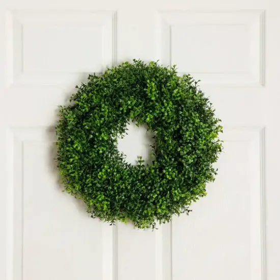 18in. Pre-Lit Artificial Boxwood Wreath with 25 Warm White LED Lights {11}