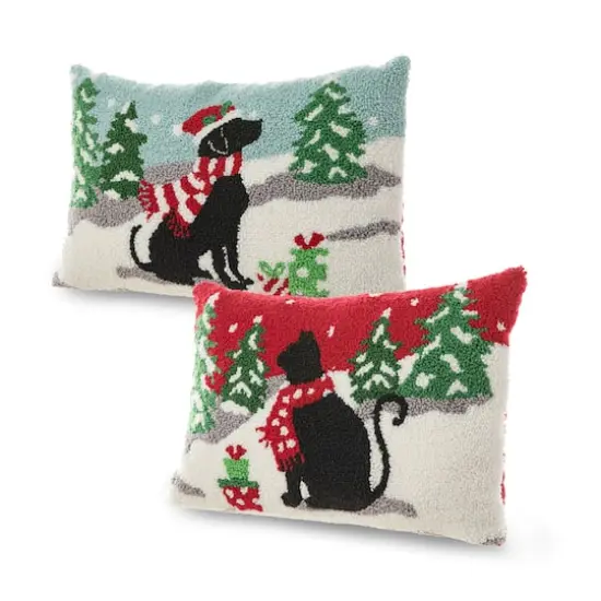 Glitzhome&reg; Hooked Christmas Cat & Dog Pillows, 2ct. {5}