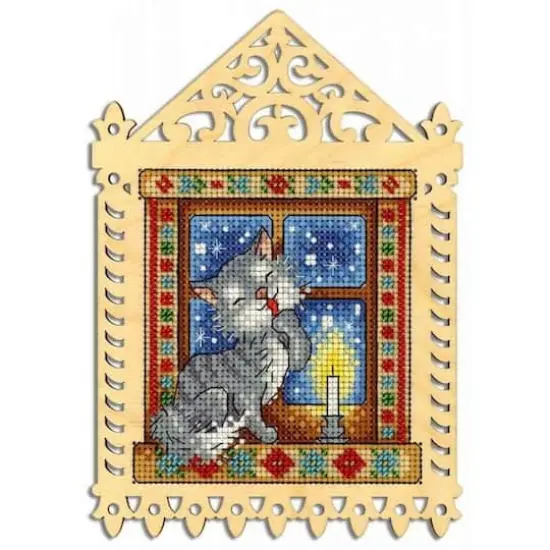 MP Studia Winter Evening Cross Stitch On Wood Kit {1}