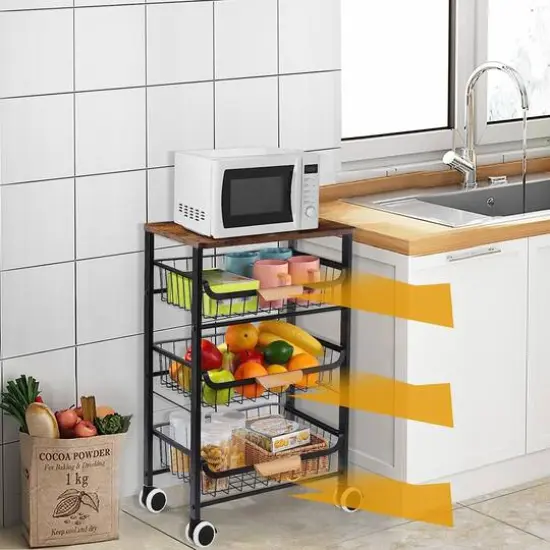Black Fruit Storage Basket Kitchen Rolling Cart {6}