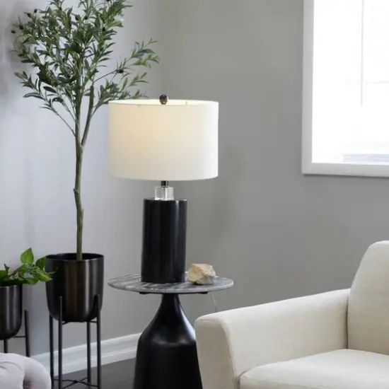 Black Marble Thick Stand Table Lamp with Drum Shade 15" x 15" x 24" {10}