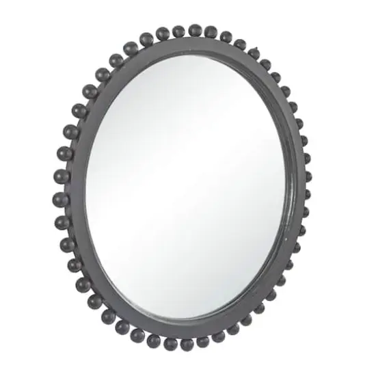 35" Mango Wood Beaded Ball Frame Wall Mirror Black {3}
