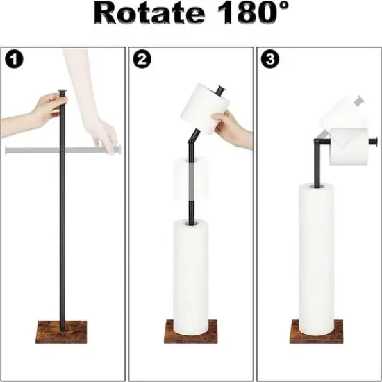 NEX™ 21" Black Freestanding Metal Toilet Paper Holder with Square Woodgrain Base {5}