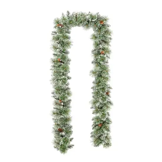 Glitzhome&reg; 9ft. Pre-Lit Frosted Greenery Pinecones Christmas Garland with Timer {7}